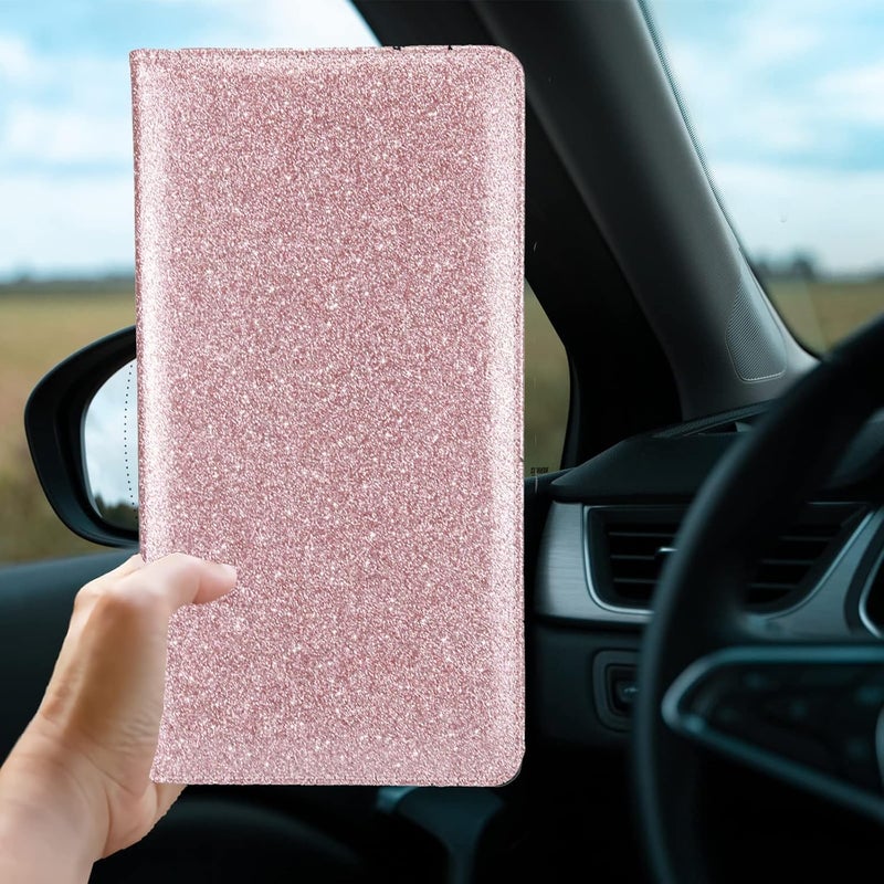 Miunice Car Registration and Insurance Holder, Bling Premium Pu Leather Vehicle Glove Box Organizer, Prefect Leather License Registration Holder for Driver License, Cards & Essential Documents (Pink) - Image 5